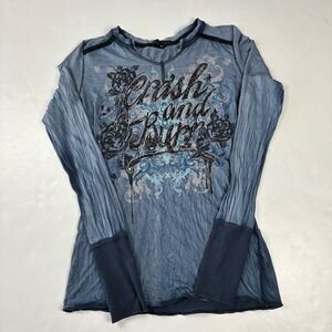 005 - WOMENS CRASH AND BURN BLUE Y2K LONG SLEEVE SHIRT